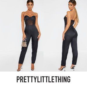 NWT BLACK BANDEAU MESH INSERT CUP DETAIL JUMPSUIT